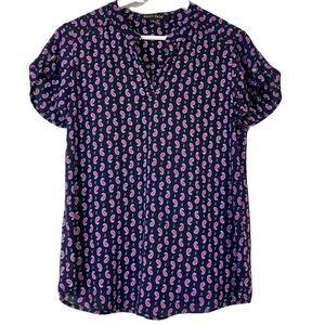 Sweet Rain Women’s Short Sleeve Roll Tab Top Purple Paisley Size Small EUC